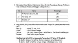 Seleksi Calon Direktur Utama PDAM Kota Lubuklinggau Mengacu Permendagri Nomor 37 Tahun 2018